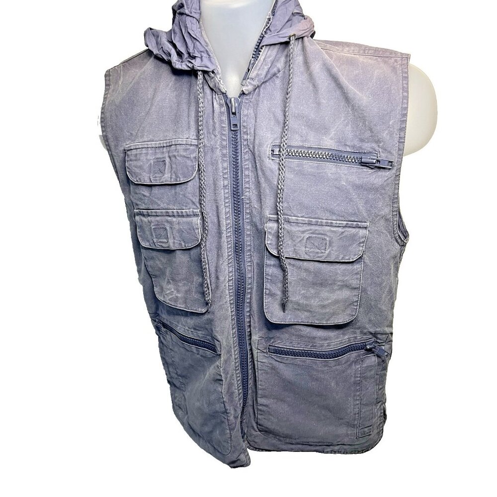 Vtg 80's Banana Republic Safari Vest Jacket Mens XS Photography Pack Away Hood - Picture 2 of 16
